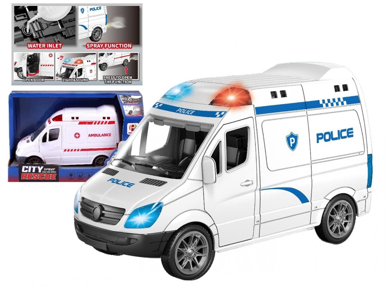 Ambulans policyjny na baterie z dźwiękiem i światłem 21,6 cm