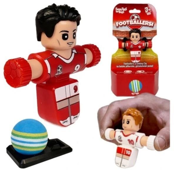 Figurki piłkarzy Footballesi z piłką i podstawkami