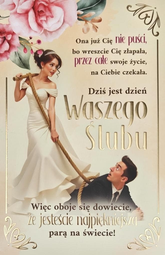 Karnet ślubny Yeku z życzeniami i złoceniami