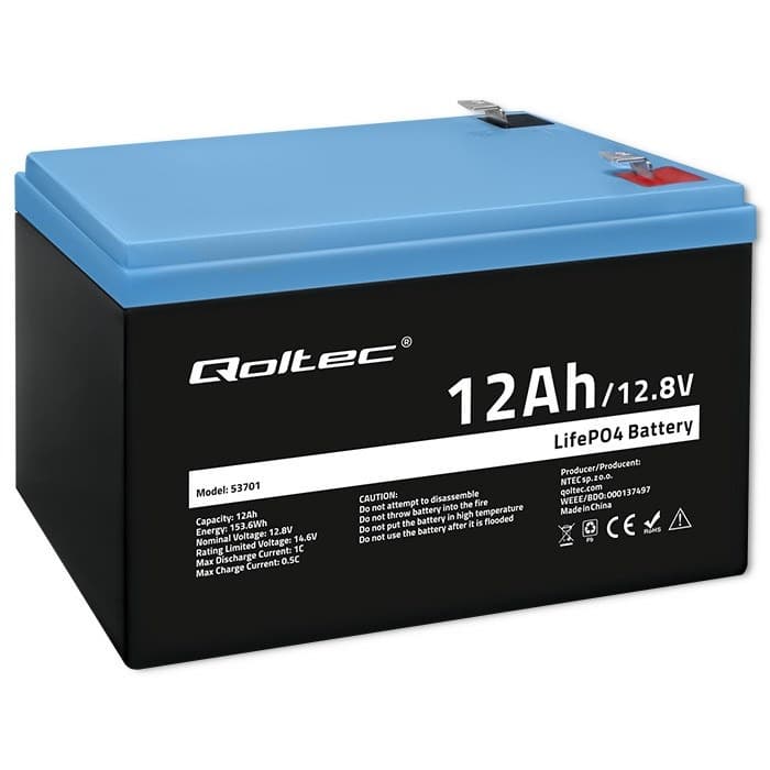Akumulator litowo-żelazowo-fosforanowy Qoltec LiFePO4 12.8V 12Ah 153.6Wh z BMS
