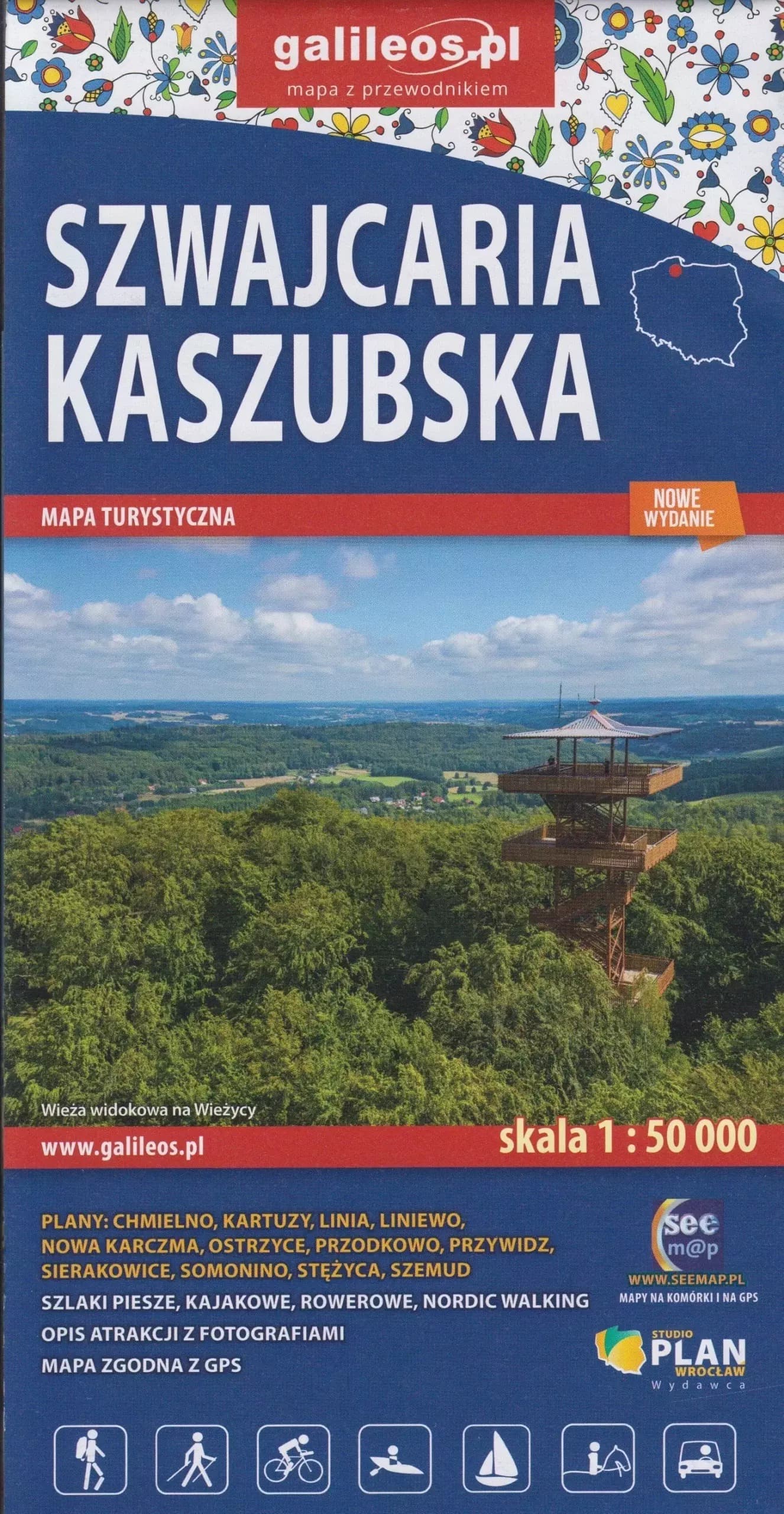 Mapa turystyczna Szwajcarii Kaszubskiej, skala 1:50 000