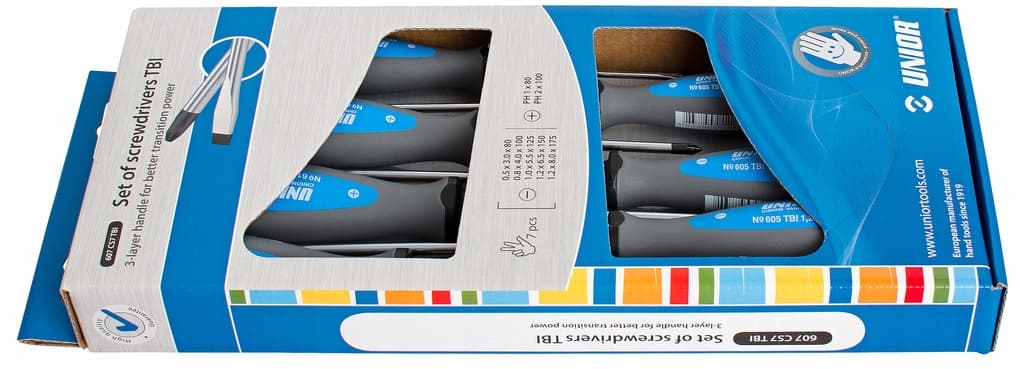 Zestaw wkrętaków Unior 7 sztuk (5 płaskich, 2 krzyżakowe)