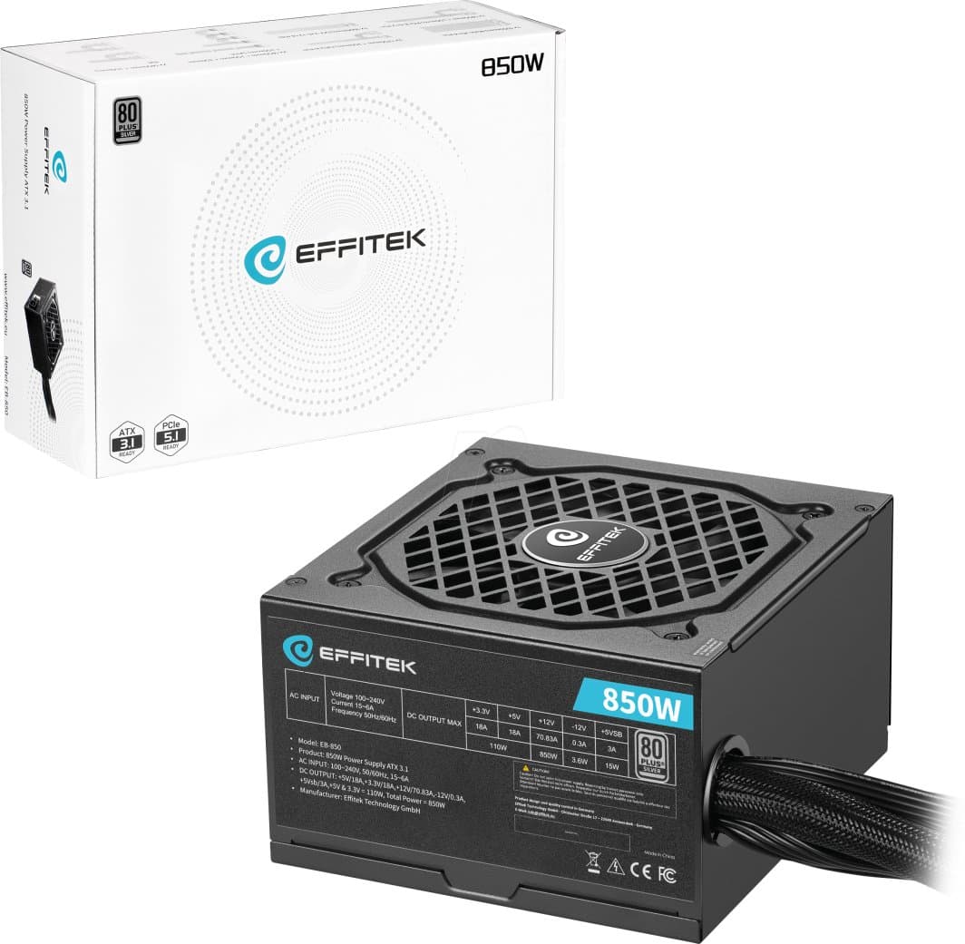 Zasilacz EFFITEK 850W Srebrny ATX 3.1, PCI-e 5.1