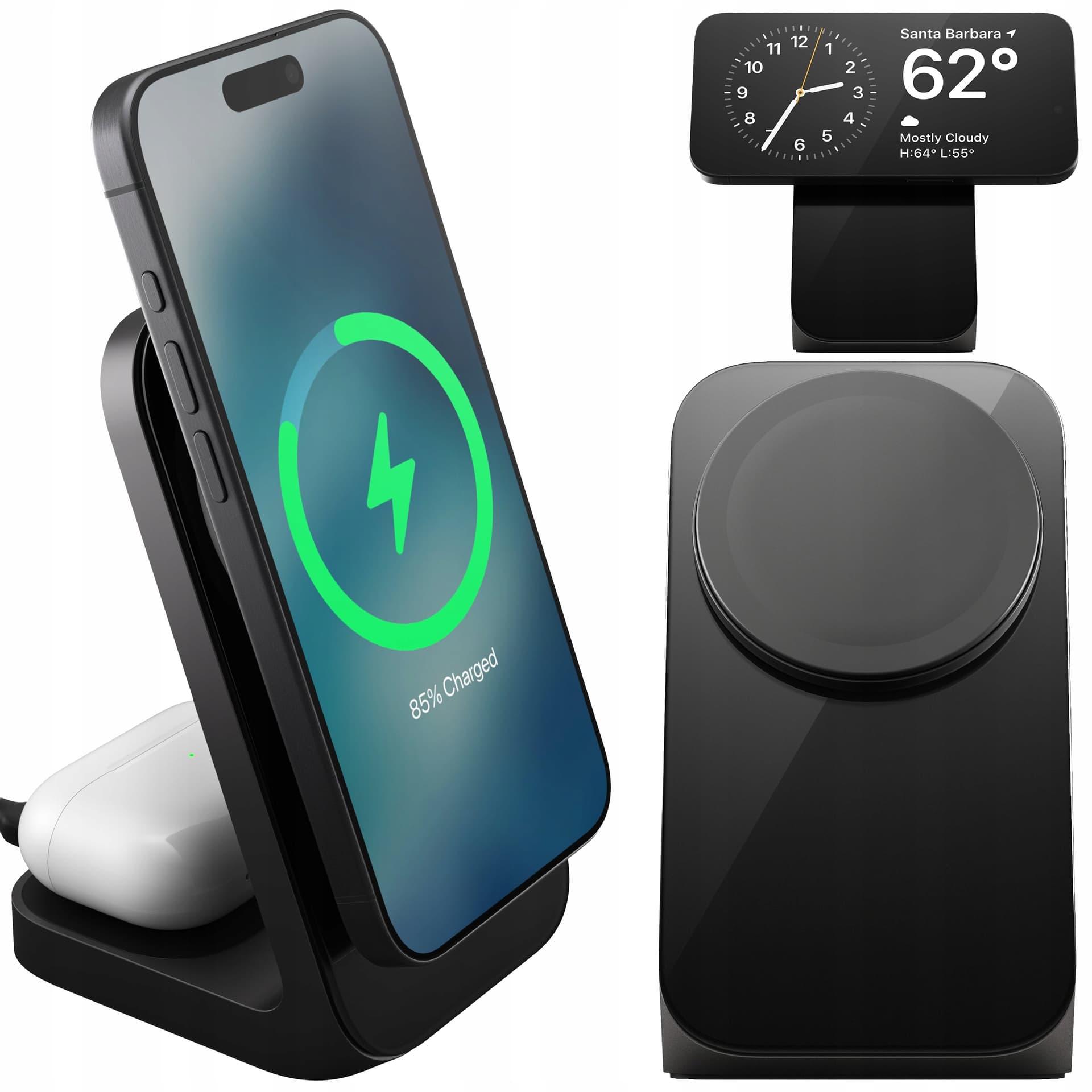 NOMAD Stand One Max - Bezprzewodowa ładowarka Qi2, 25W, 3 urządzenia, MagSafe, 4 gen. (carbide)