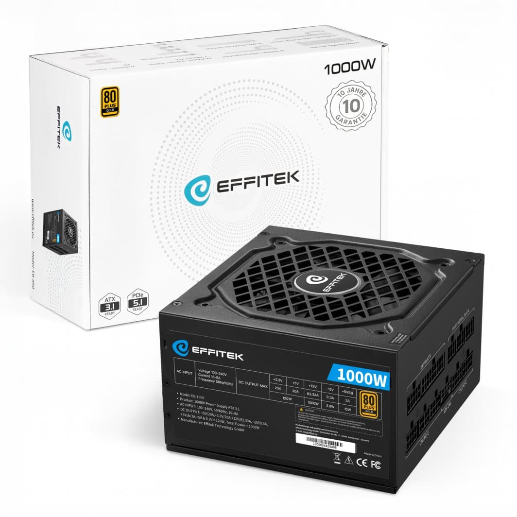 Zasilacz EFFITEK 1000W Gold ATX 3.1, PCI 5.1 Modularny