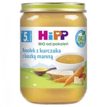 HiPP Rosołek z kurczaka z kaszką manną BIO, po 5. m-cu, 190 g