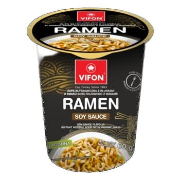VIFON Zupa błyskawiczna z kluskami o smaku sosu sojowego z Wakame 60 g kubek