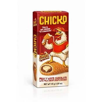 Artu CHICKO CRAZY CHOCOLATE Biała i mleczna czekolada z kremowym nadzieniem pokryta karmelizowanymi kawałkami ciasteczek 50g