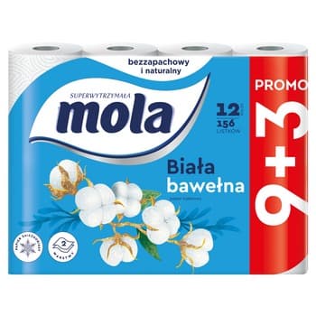 Mola Biała bawełna Papier toaletowy 12 rolek