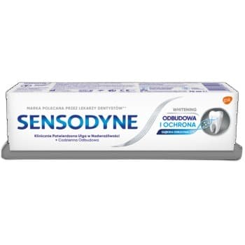 Sensodyne Odbudowa i Ochrona Whitening Pasta wybielająca z fluorem do nadwrażliwych zębów, wyrób medyczny, Technologia Novamin, 75 ml