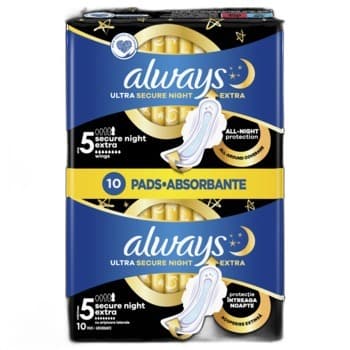 Always Ultra Secure Night Extra with wings Podpaski ze skrzydełkami, 10 sztuk