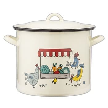 Garnek do rosołu kremowy z pokrywą 25x21,5 cm, 10l, dekoracja Kurki
