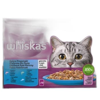 Whiskas Rybne przysmaki Galaretka z łososiem, z dorszem, z tuńczykiem i z białą rybą 1,02 kg (12x85 g)