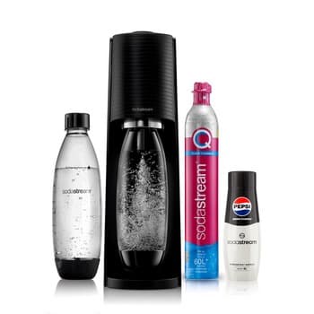 Saturator SodaStream Terra czarny + zestaw dwóch butelek + syrop Pepsi Max