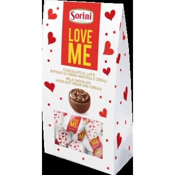 Praliny mix 105g Sorini Praliny z mlecznej czekolady nadziewane kremem z orzechów laskowych (49%) i zbożami , Praliny z białej czekolady nadziewane kremem mlecznym (49%) i zbożami