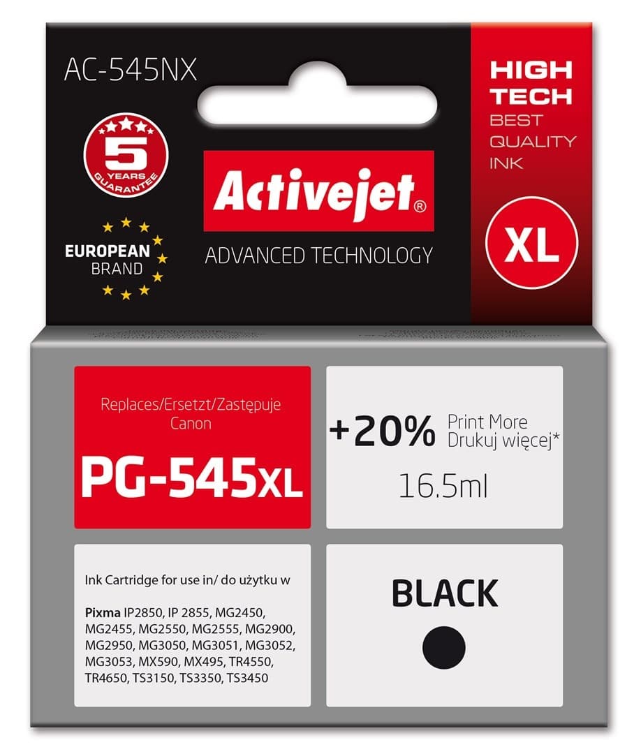 Activejet Tusz zamiennik do drukarki Canon PG-545XL AC-545NX czarny 16,5 ml