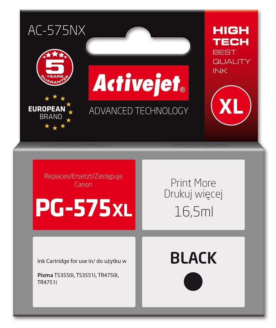 Activejet Tusz zamiennik do drukarki Canon PG-575XL AC-575NX Supreme czarny 16,5 ml
