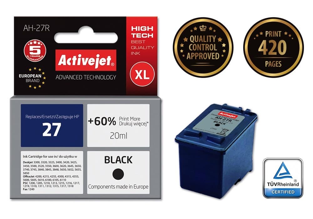 Activejet Zamiennik tuszu do HP 27 Premium 20 ml czarny