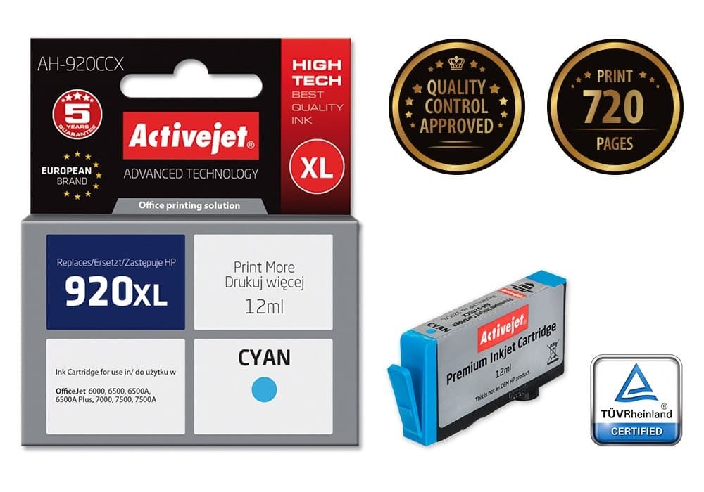 Activejet Zamiennik Tuszu do Drukarki HP 920XL Premium Niebieski 12 ml