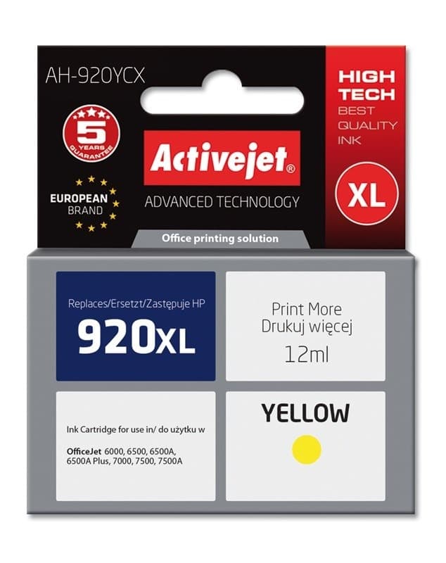 Activejet Zamiennik Tuszu do Drukarki HP 920XL Żółty 12 ml