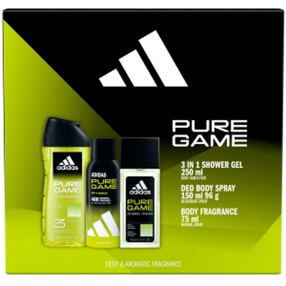 Pure Game Adidas zestaw dezodorant 250 ml, żel 100 ml i woda toaletowa 75 ml