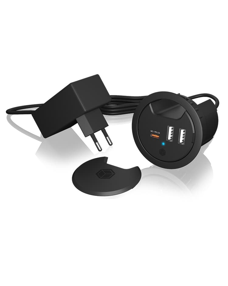 Ładowarka Icy Box IB-HUB1407 30W 2x USB-A 1x USB-C czarna