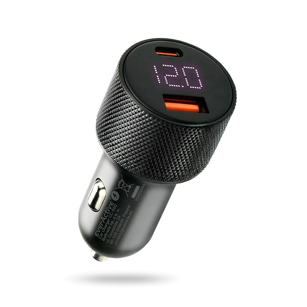 Ładowarka samochodowa USB QC3.0 i USB-C PD 75W 2 wyjścia czarna