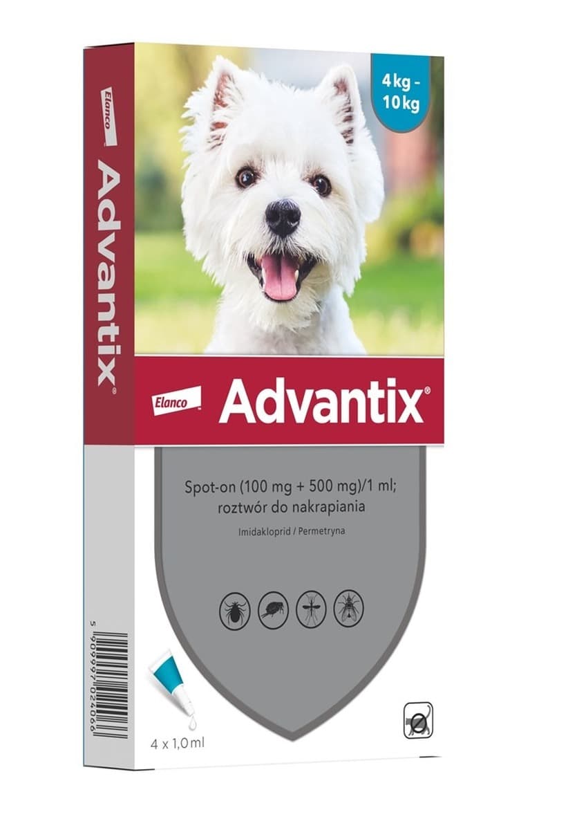 Advantix krople na pchły i kleszcze dla psów 4-10 kg 4 x 1 ml