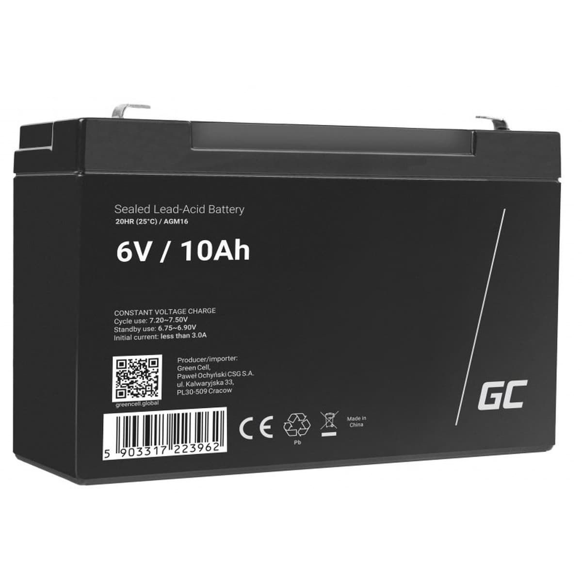 Akumulator żelowy AGM 6V 10Ah GREEN CELL 50 x 151 x 94 mm