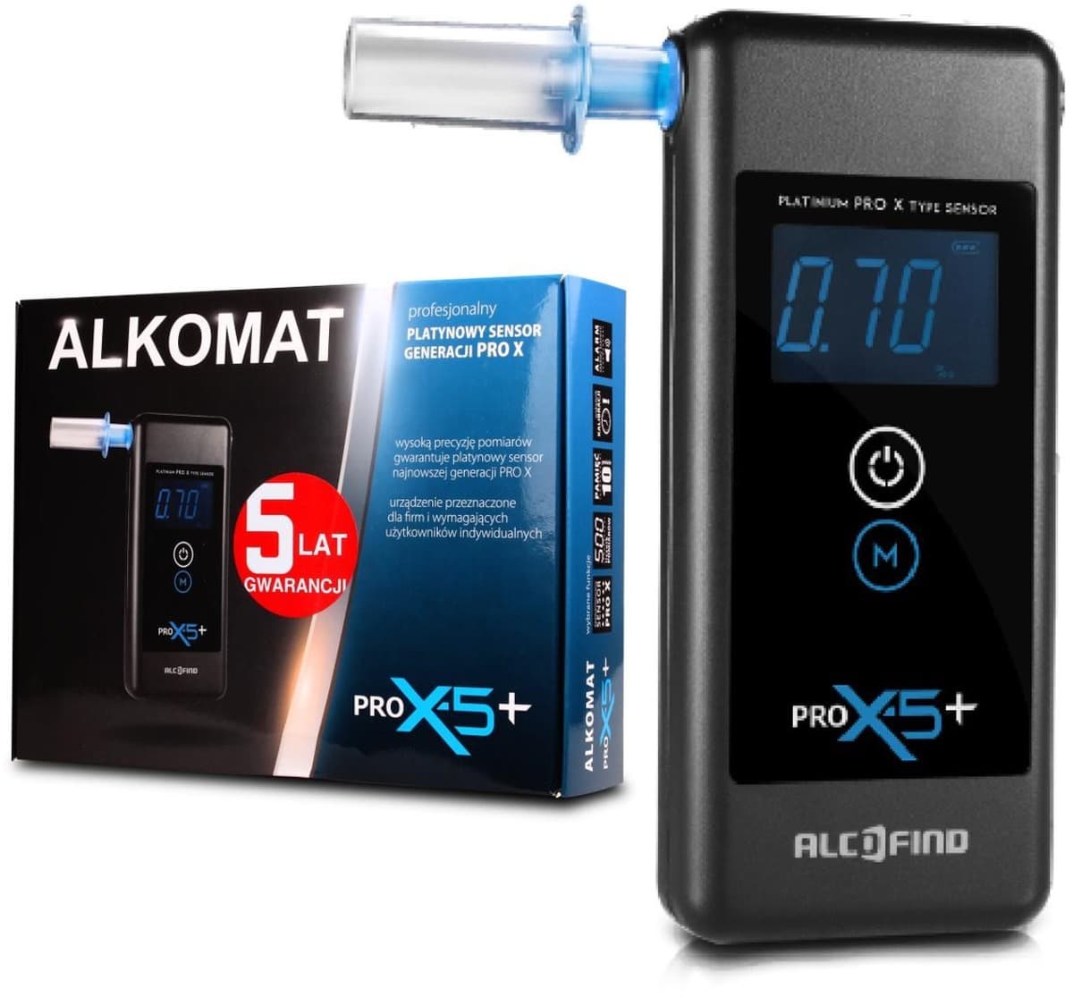 Alkomat Alcofind Pro x-5+ z 5-letnią gwarancją i 24-miesięcznym serwisem