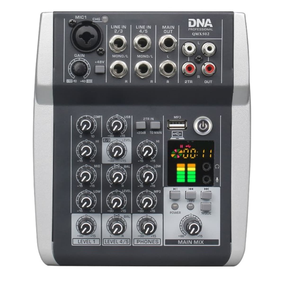 Analogowy mikser dźwięku DNA QMX502, 5 kanałów, kolor niebieski