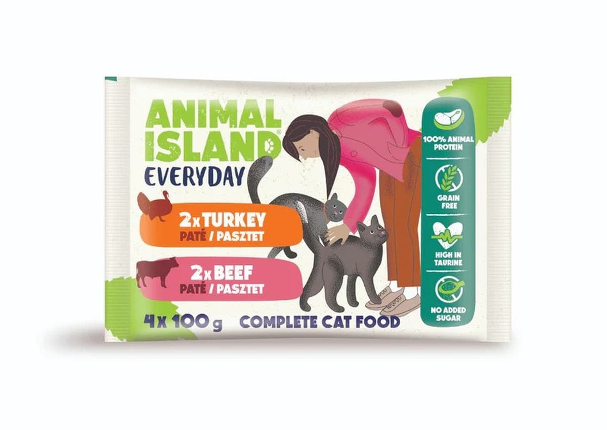ANIMAL ISLAND Wołowina/Indyk Saszetki dla Kota 4x100g - Karma Mokra, Mix Smaków