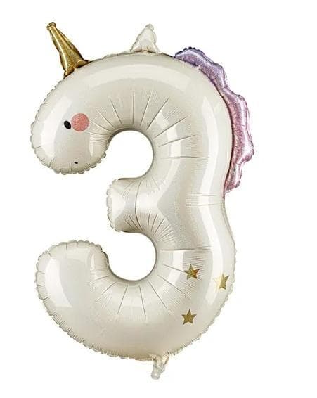 Balon foliowy cyfra 3 Jednorożec 93 cm holograficzny