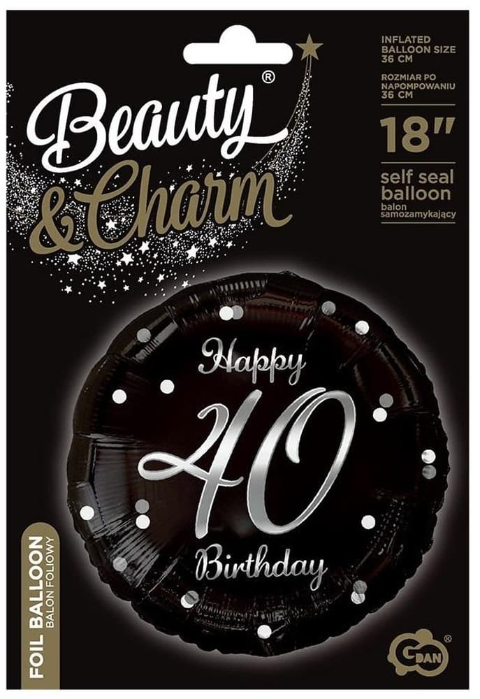 R- Balon foliowy Happy 40 Urodziny czarny dekoracja 45 cm