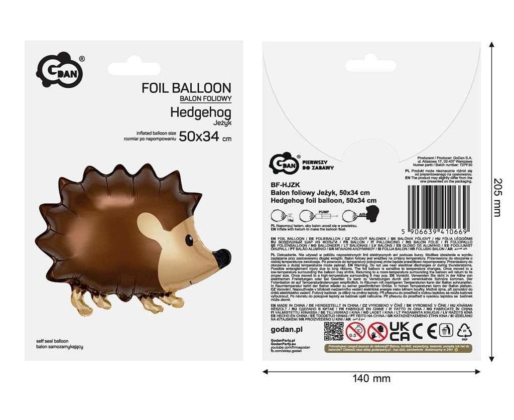 Balon foliowy w kształcie jeża 50x34 cm