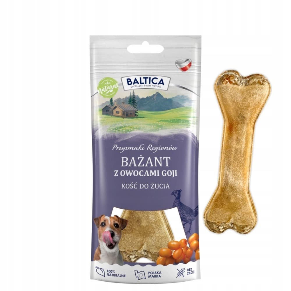 Baltica Przysmaki Regionów Kość do żucia z bażantem i jagodami goji 1 szt.