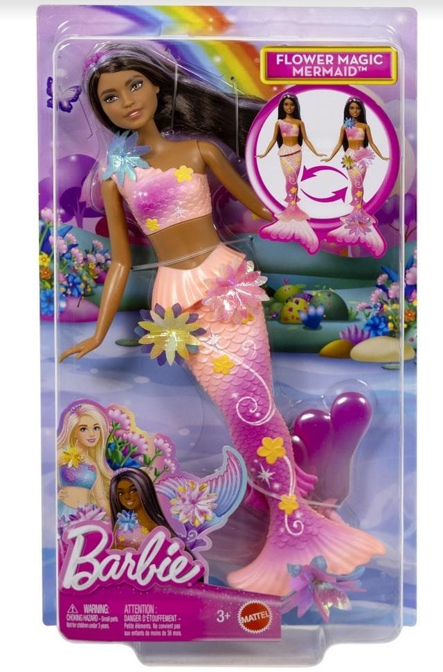 Lalka Barbie Syrenka Rozkwitające Kwiaty Brunetka