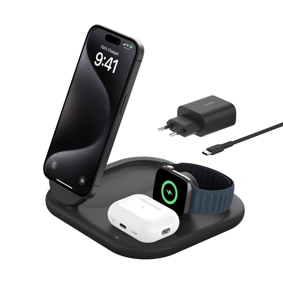 Belkin BoostCharge - Ładowarka Bezprzewodowa 3w1 (Słuchawki, Smartfon, Smartwatch) Czarna