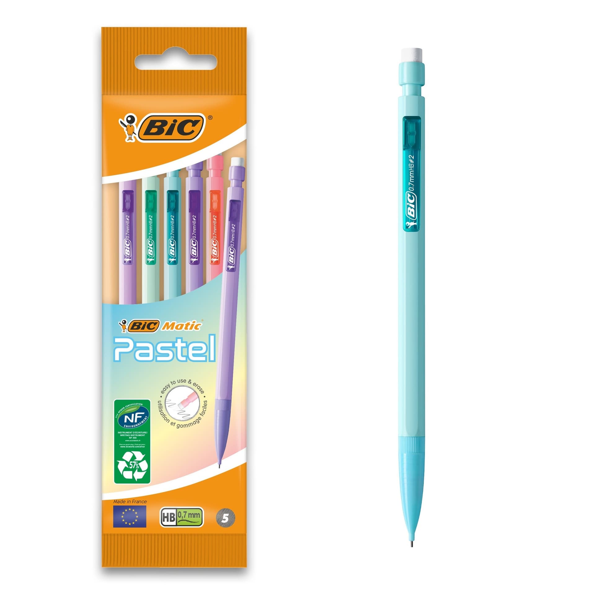BIC Matic Pastel - Ołówki automatyczne HB 0.7 mm, 5 szt.