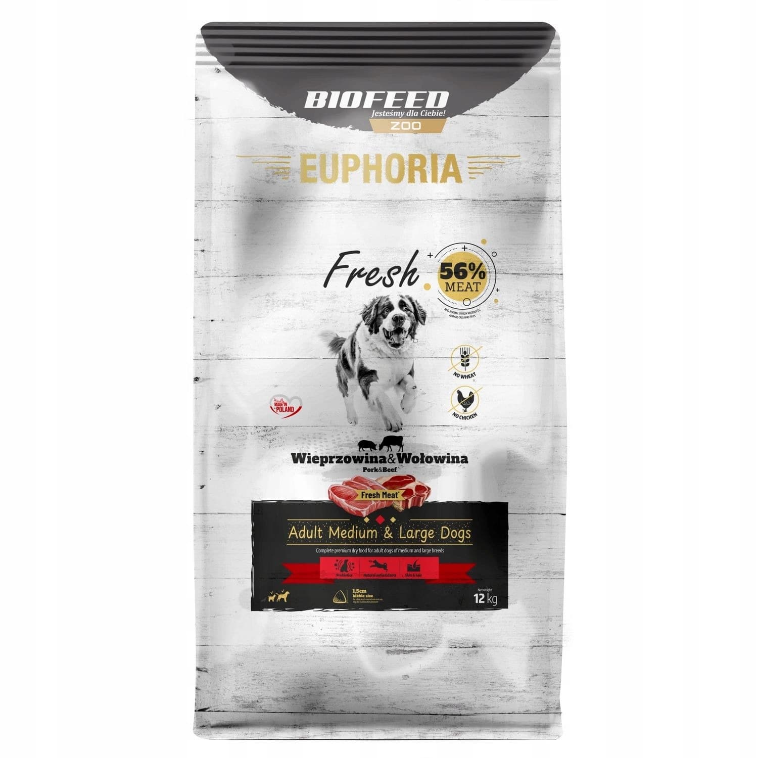 BIOFEED Euphoria Fresh Meat Adult Medium & Large Wieprzowina i Wołowina 12 kg