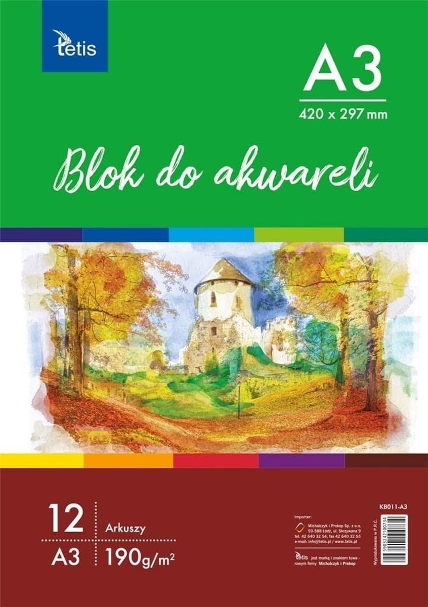 Blok akwarelowy Tetis A3 12 kartek papier Cold Press 190g