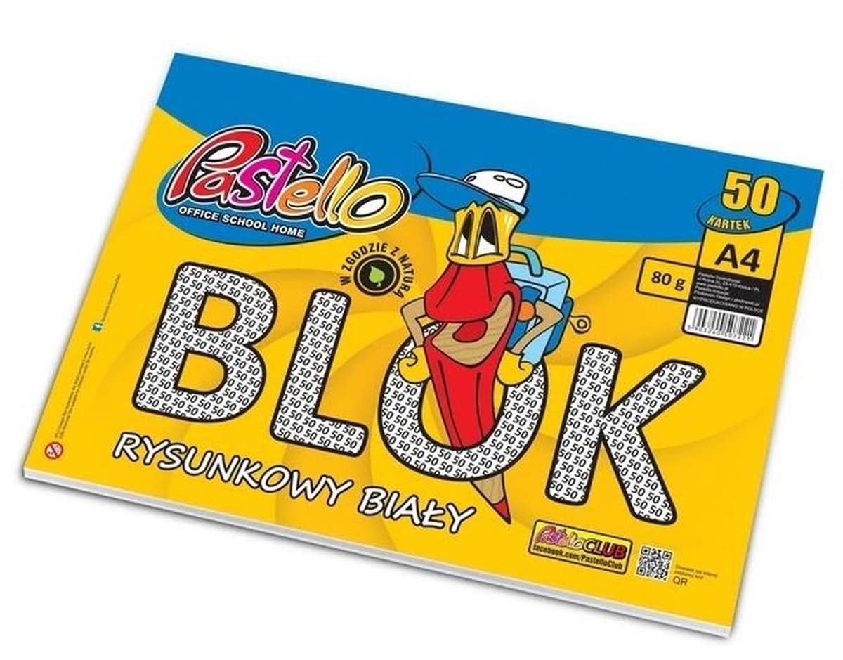 Blok rysunkowy A4 80g, 50 kartek, biały
