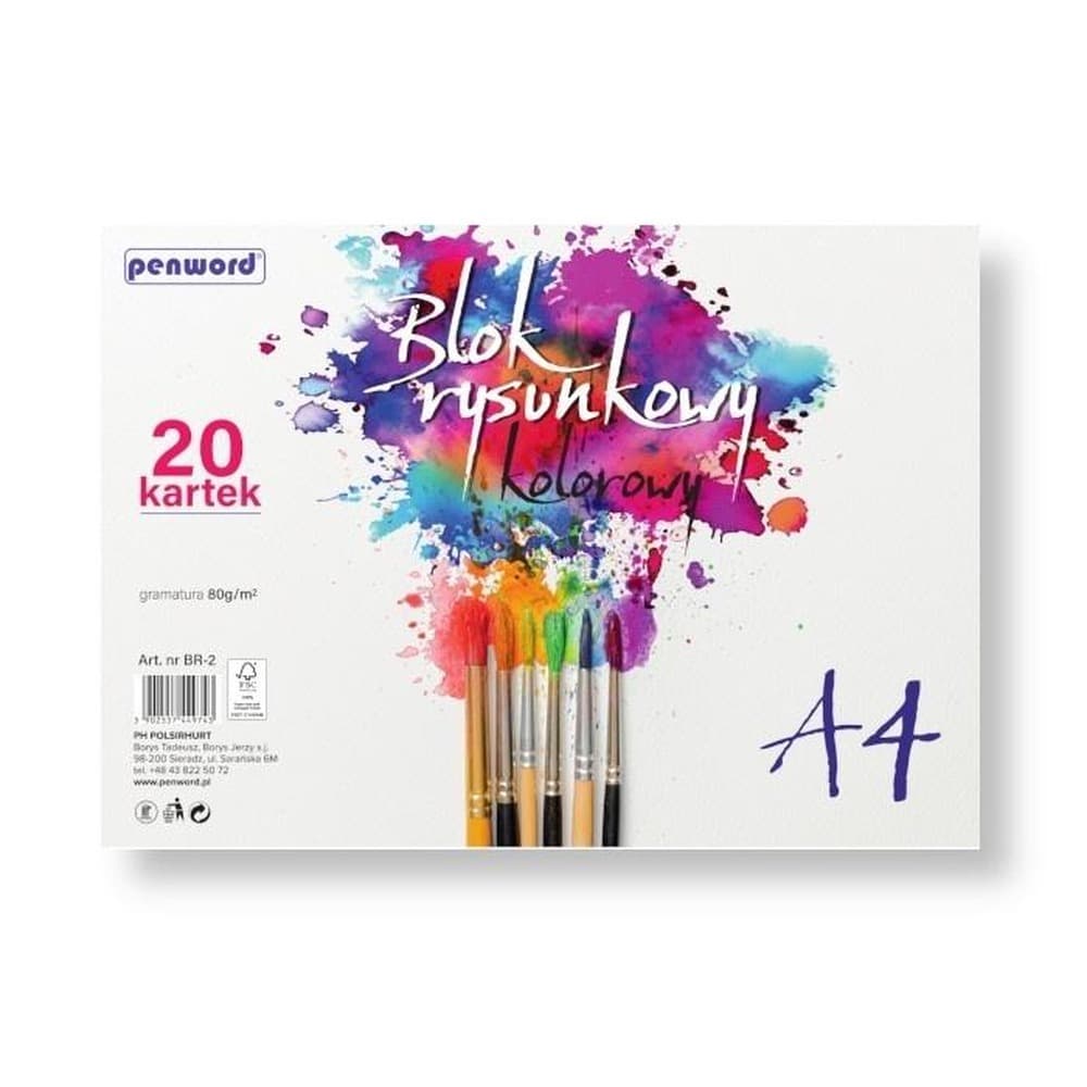 Blok rysunkowy Penword kolorowy A4 80g 20 kartek