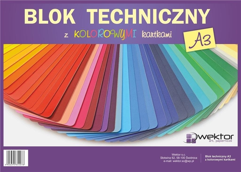 Blok techniczny A3 kolorowy 160g, 8 kartek, 10 sztuk