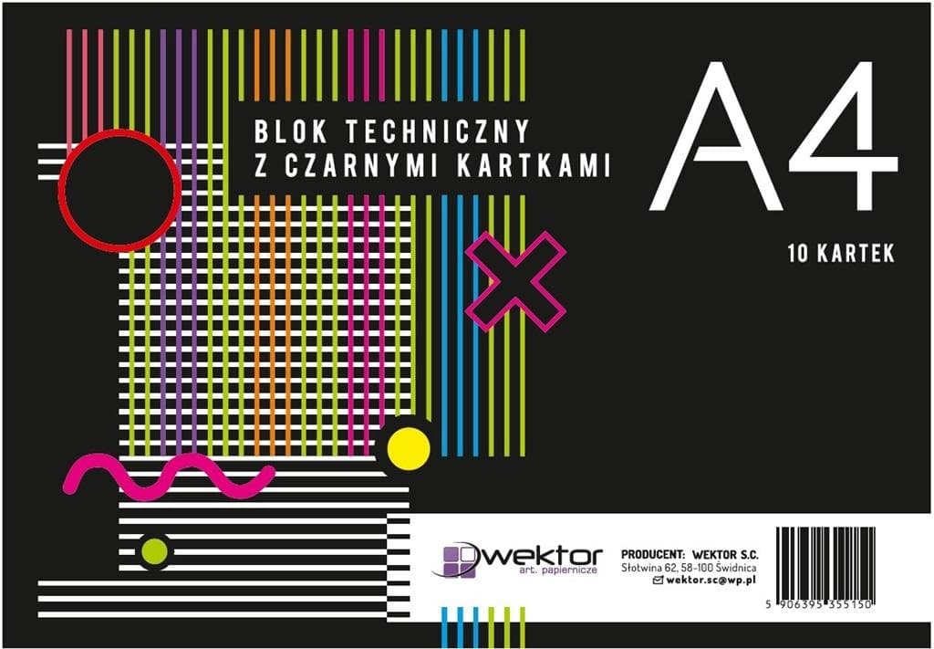 Blok techniczny A4 czarny 160g, 10 kartek, 10 sztuk