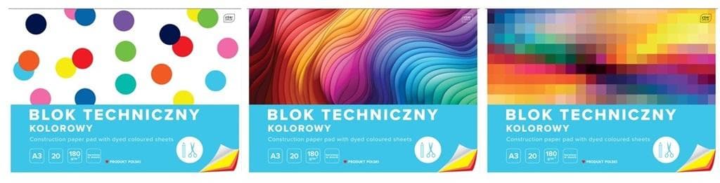 Blok techniczny kolorowy A3 20 kartek barwiony w masie 5 sztuk