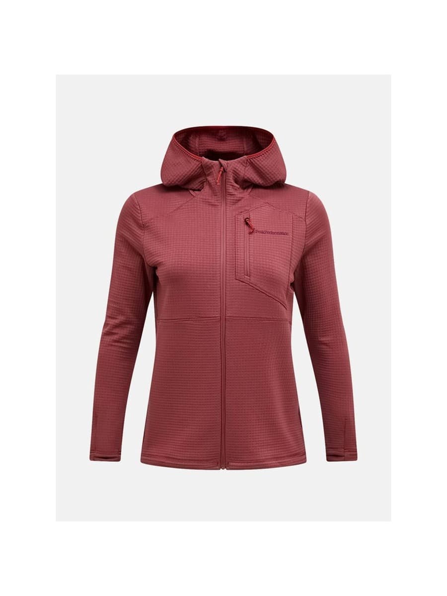 Bluza Damska Peak Performance W Trail Polartec Power Grid Zip Hood Czerwony