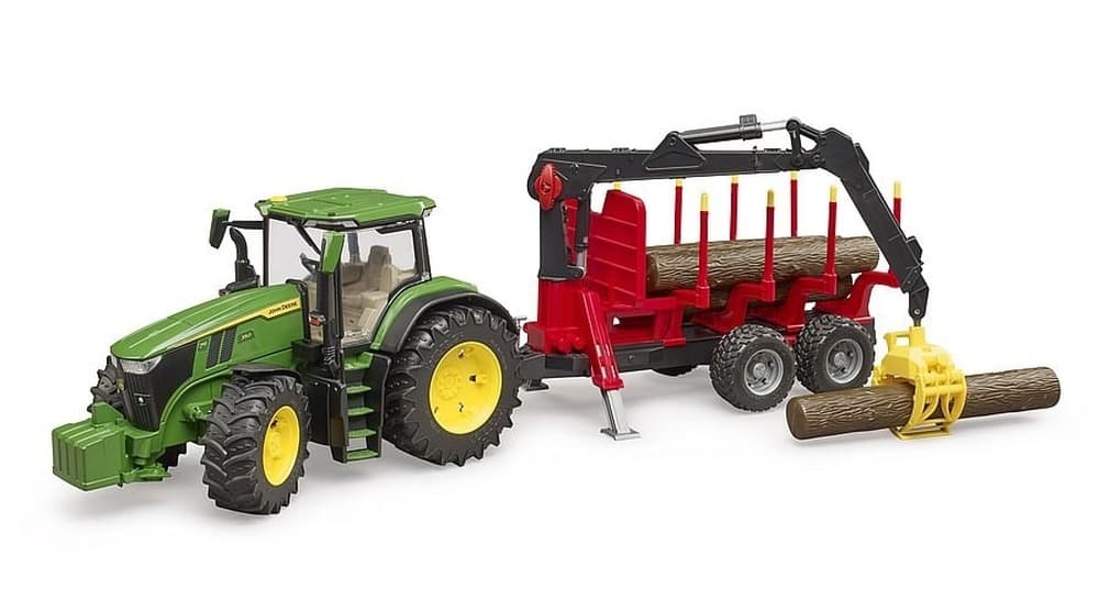 BRUDER Traktor John Deere 7R 350 z przyczepą i balami drewna