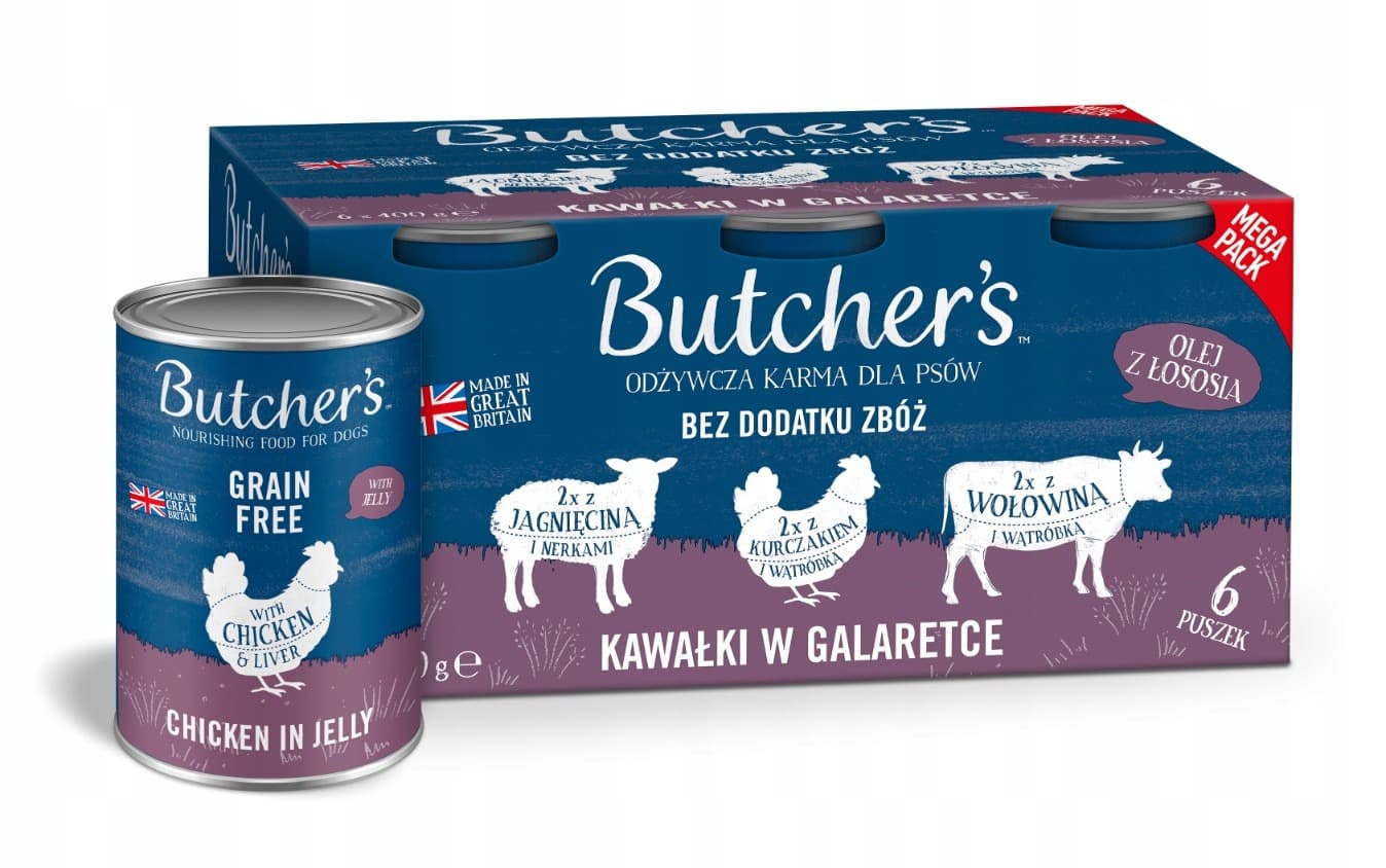 Butcher's Original Recipe Mix Smaków Wątróbka/Nerki w Galaretce dla Psa 6x400g