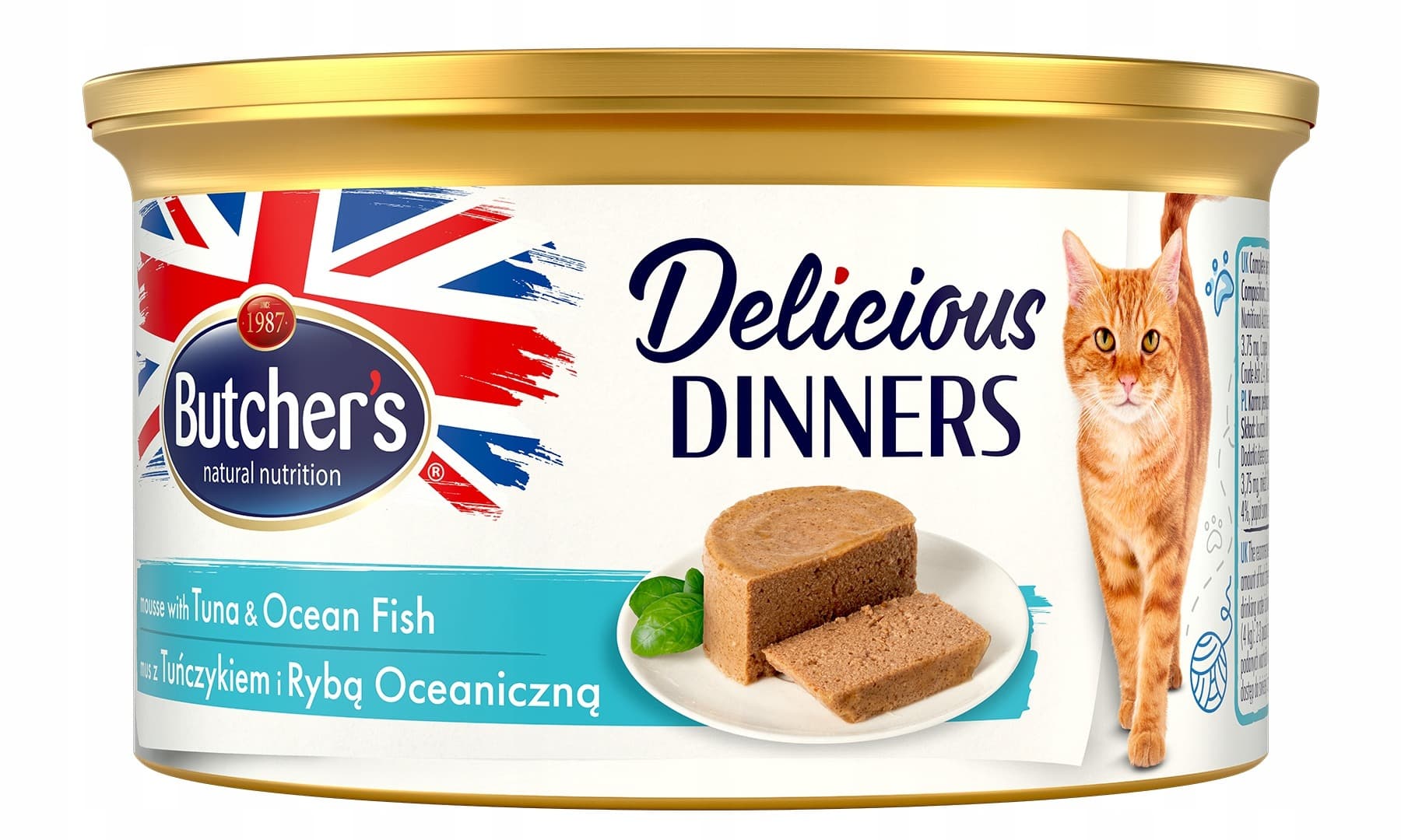 Butcher's Delicious Dinners, karma dla kota, z tuńczykiem i rybą morską, mus 85g